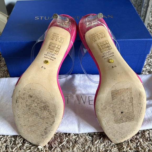 Stuart Weitzman lucite Aleena heel pink suede sz 8.5 - Picture 4 of 7